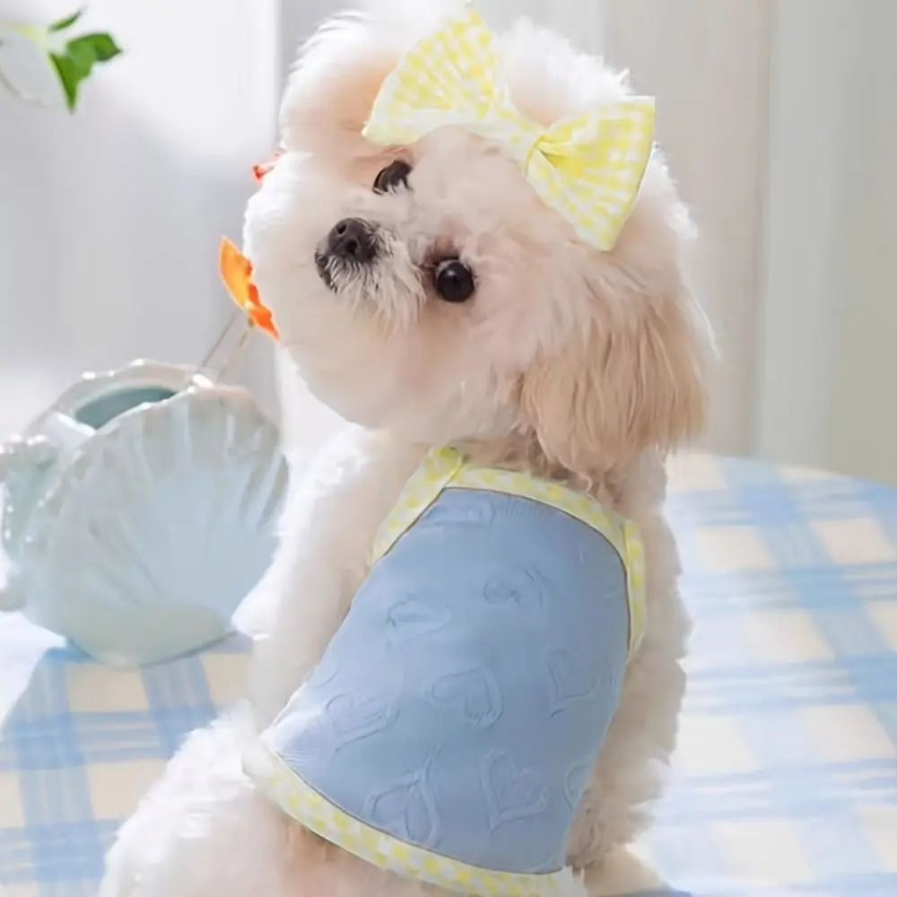 달콤한 하트 모양 프린트 귀여운 강아지 조끼 리본 클립 통기성 여름 강아지 옷 민소매 쿨링 애완동물 의상 치와와 품종