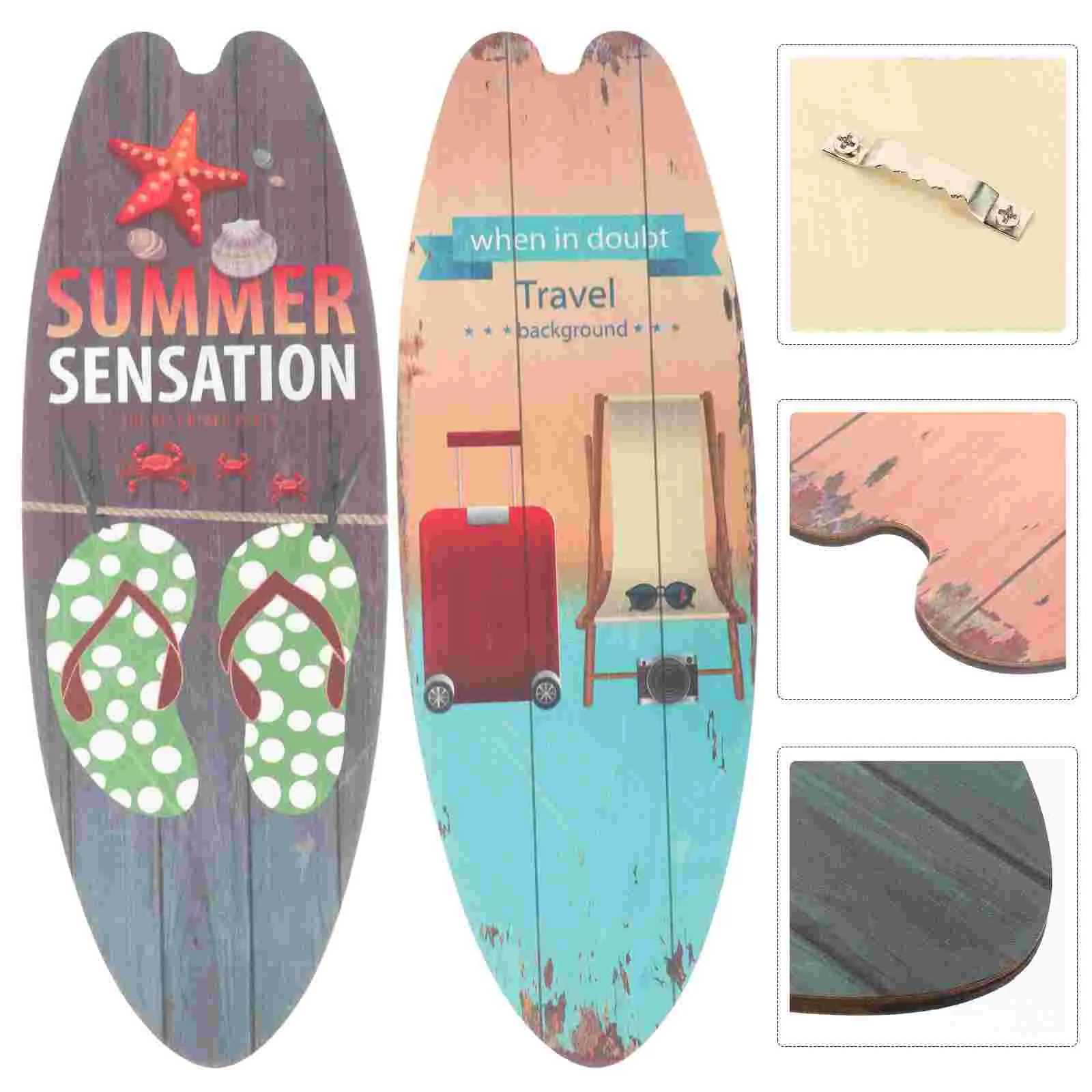 

2pcs Wood Emblems Decor Summer Themed Surfboard Ornament Unique Home Decoration