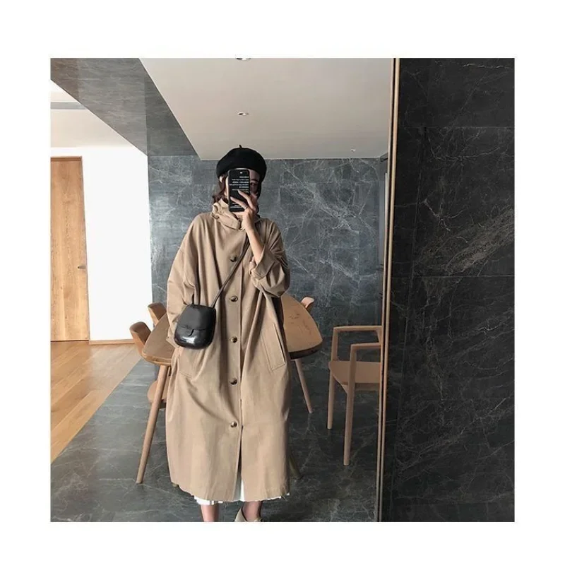 Women Patchwork Loose Notched Lapel Long Sleeve Trench Coats Outwear 2022 Trench Coats Autumn Winter Harajuku Jacket Female Tops