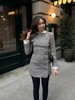 Contrast Gingham O-neck Mini Dress Women Elegant Slim Single Breasted Long Sleeved Dresses Female Spring Fashion Office Robes 1