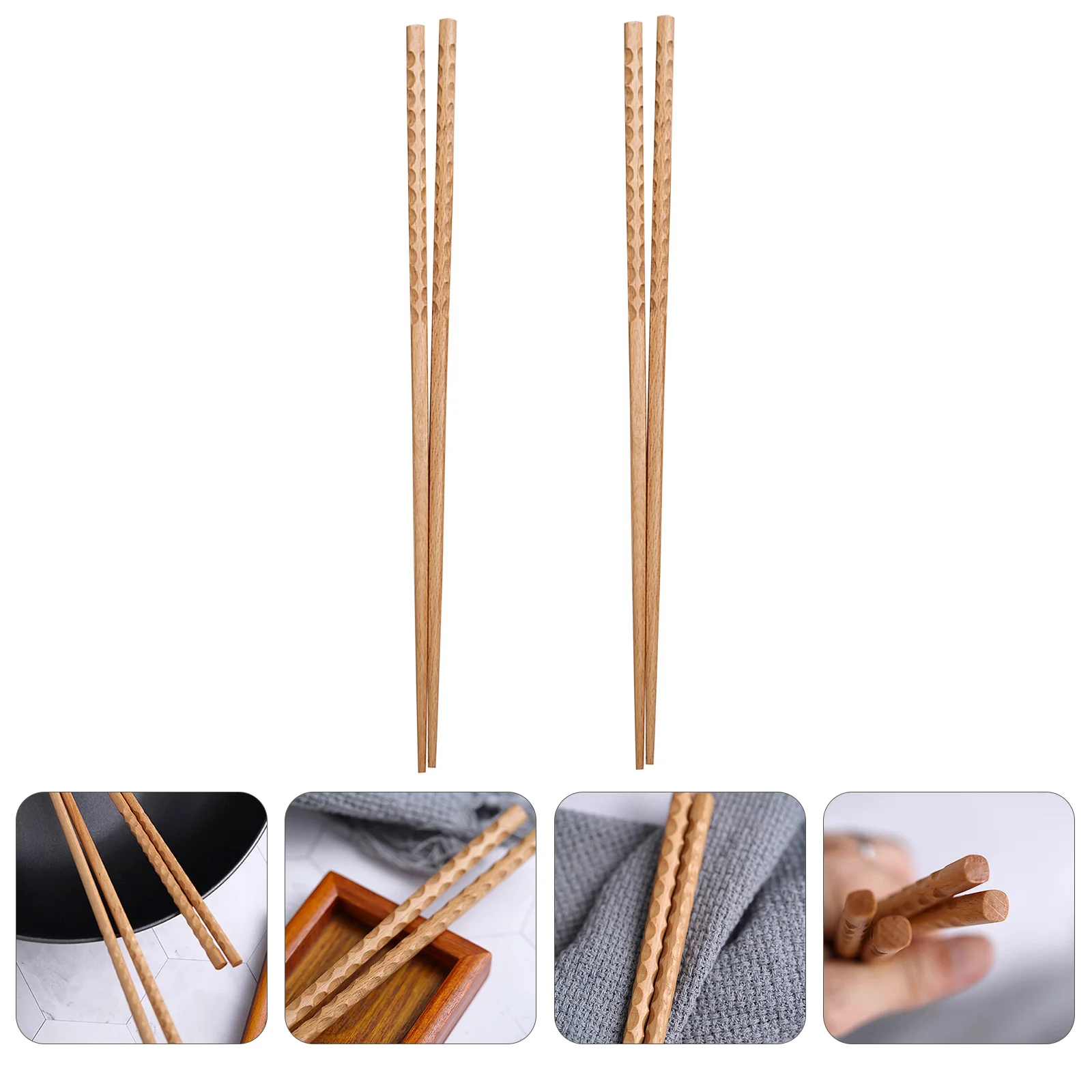 

2 Pairs Long Wood Chopsticks Wooden Noodles Stainless Steel for Cooking Hot Pot