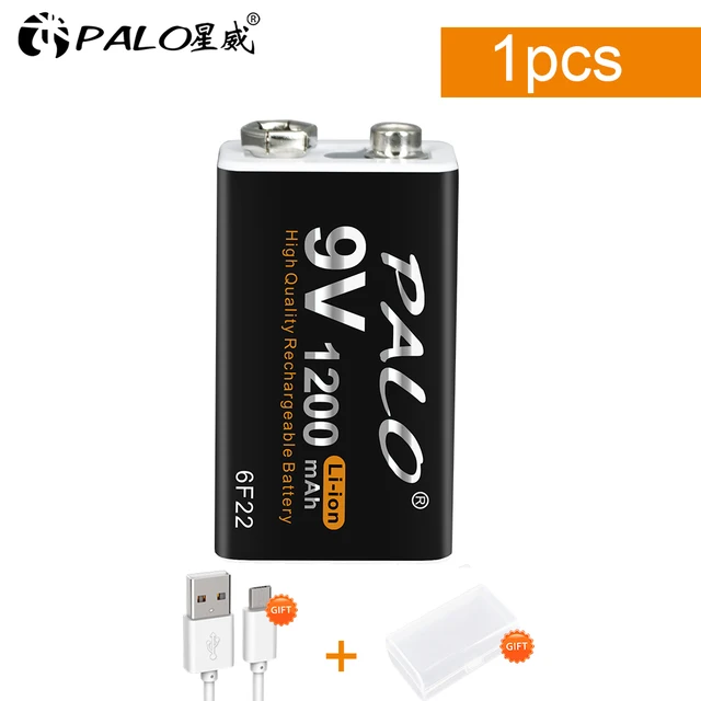 PALO 1200mAh micro USB 9 Volt  li-ion Rechargeable Battery 6F22 9V Li ion Lithium Battery for RC Helicopter Model Microphone Toy 1Pcs