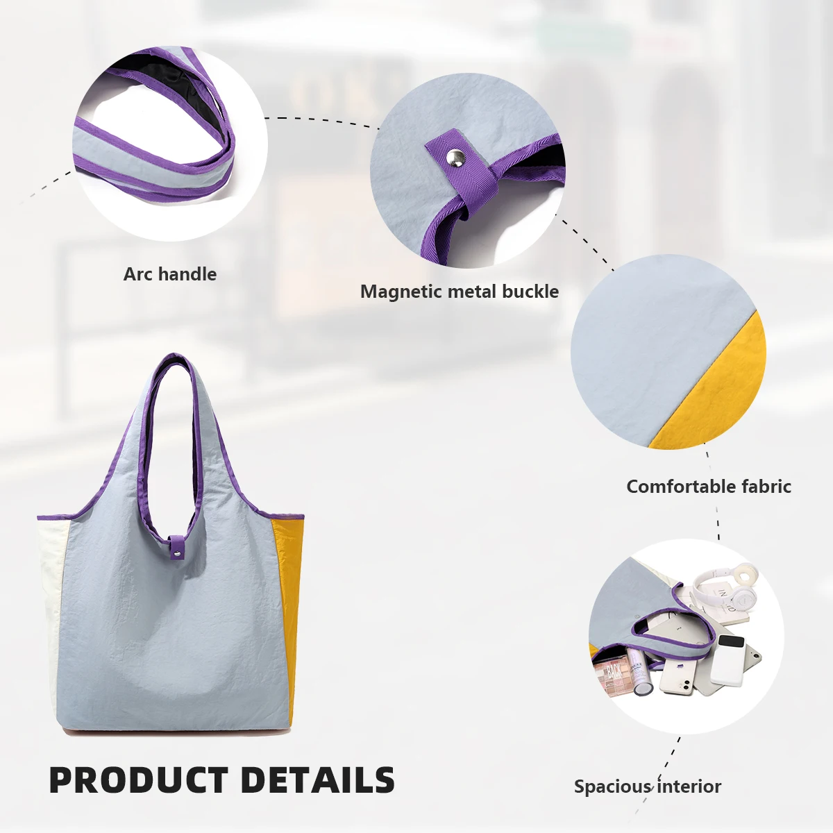 New Style Tote Bag for Women for Commuting to Work, Large Capacity Nylon Bag, Lightweight Handbag, Shoulder Bag, Shopping Bag, Suitable for Students Attending Classes