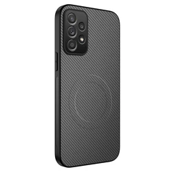 Sleek Matte Leather Carbon Fiber Magnetic Charging Phone Case - Shockproof Cover - Galaxy A54 5G (Gray)