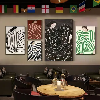 추상 소피아 라인 바디 라인 모던 포스터, 자체 접착 아트, 방수 종이 스티커, 커피 하우스 바 룸 벽 장식, 1PC