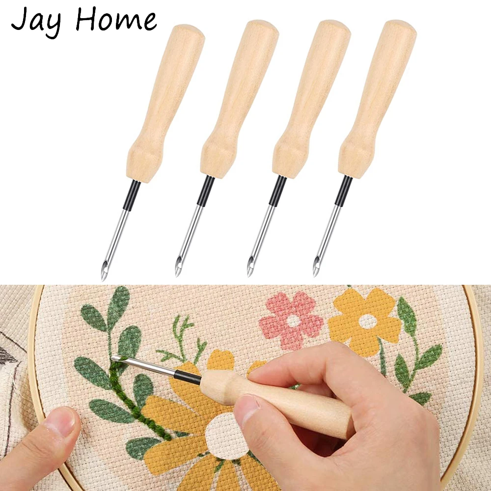 11PCS Embroidery Kits Adjustable Rug Yarn Punch Needle Wooden Handle  Embroidery Pen with Replaceable Needle Head for Embroidery