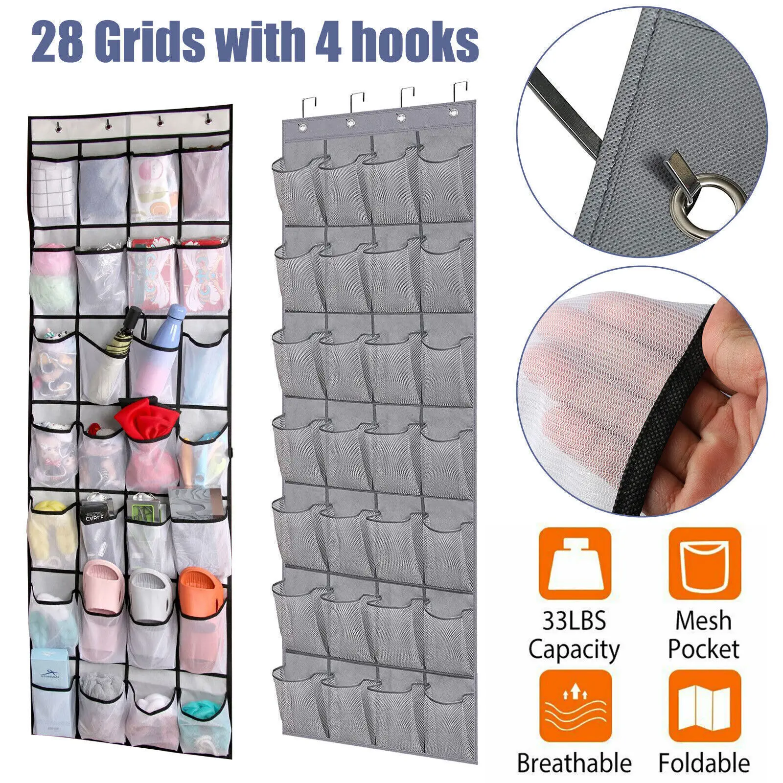 24-28-Pockets-Shoe-Organizer-Rack-Hanging-Organizer-Space-Saver-Hanging ...