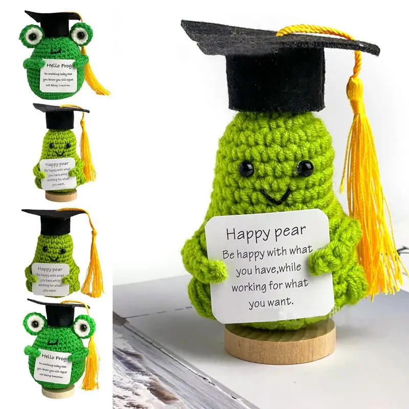 

Graduation Plush 2024 Emotional Support Doll Crocheted Soft Mini Graduation Plush Soft Plush Dolls with Cap and Gown Positive