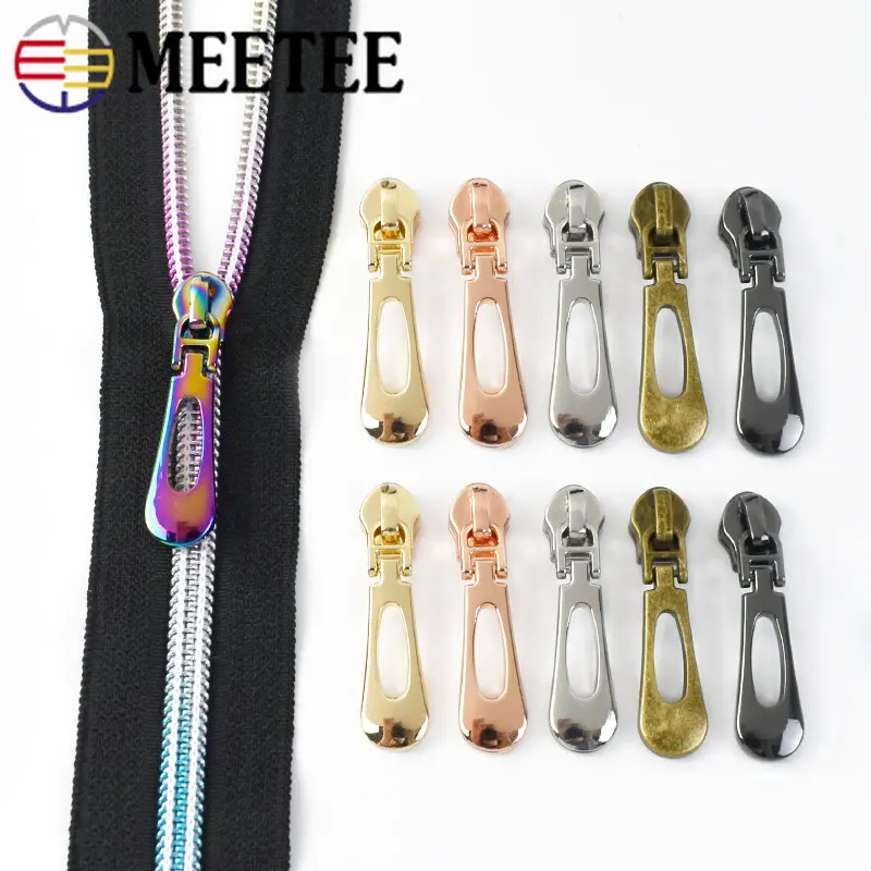 2/5/10M 5# Coil Nylon Zipper for Jacket Bag Decoration Zip Tape Sewing  Repair Kit Silver Plastic Zippers with Zips Slider Puller - AliExpress