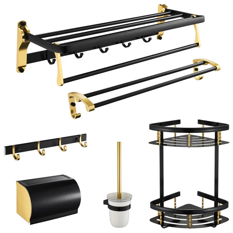 

Aluminum Towel Rack Bathroom Rack Bath Towel Rack Pendant Black Gold Set Punch-Free Bathroom Sets Bath Accessories