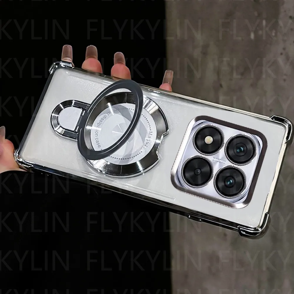 Magnetic Holder Stand Plating Silicone Clear Shockproof Phone Case