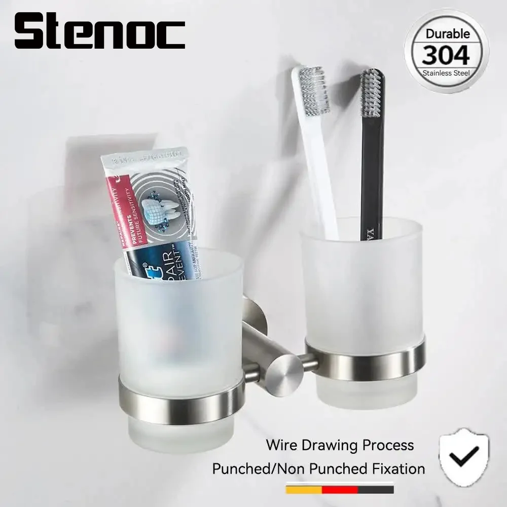 สีดําสแตนเลสแก้วถ้วยแปรงสีฟันถ้วยผู้ถือติดผนังคู่แว่นตา Tumbler ผู้ถืออุปกรณ์ฮาร์ดแวร์ห้องน้ํา 1