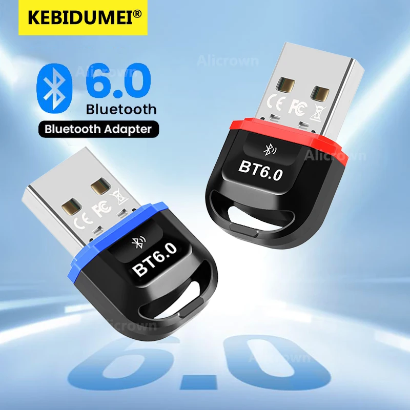 KEBIDUMEI USB 블루투스 6.0 송신기 무선 어댑터 블루투스5.4 동글..