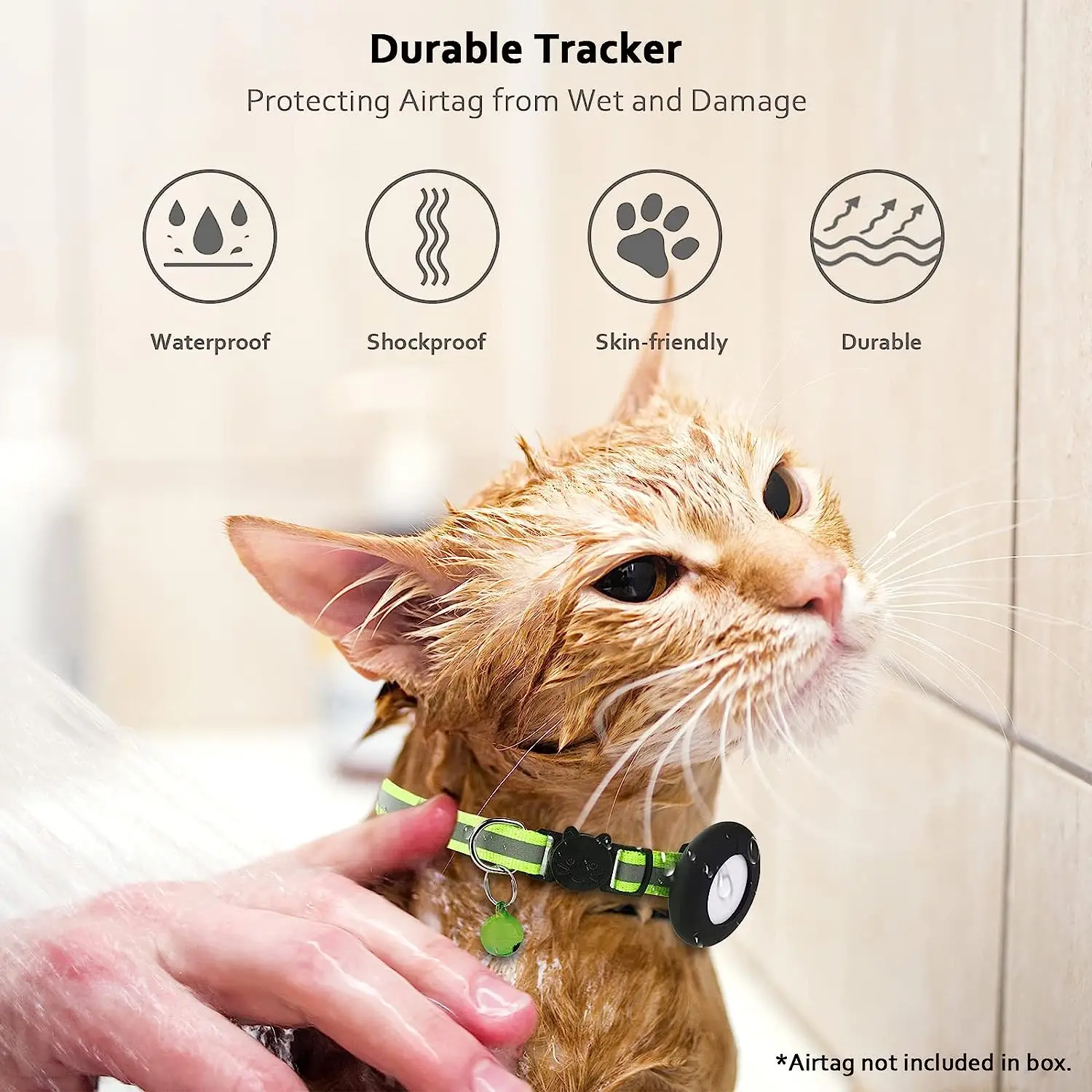 Pour étui en silicone AirTag Tracker collier de chat réfléchissant avec  cloche (noir)