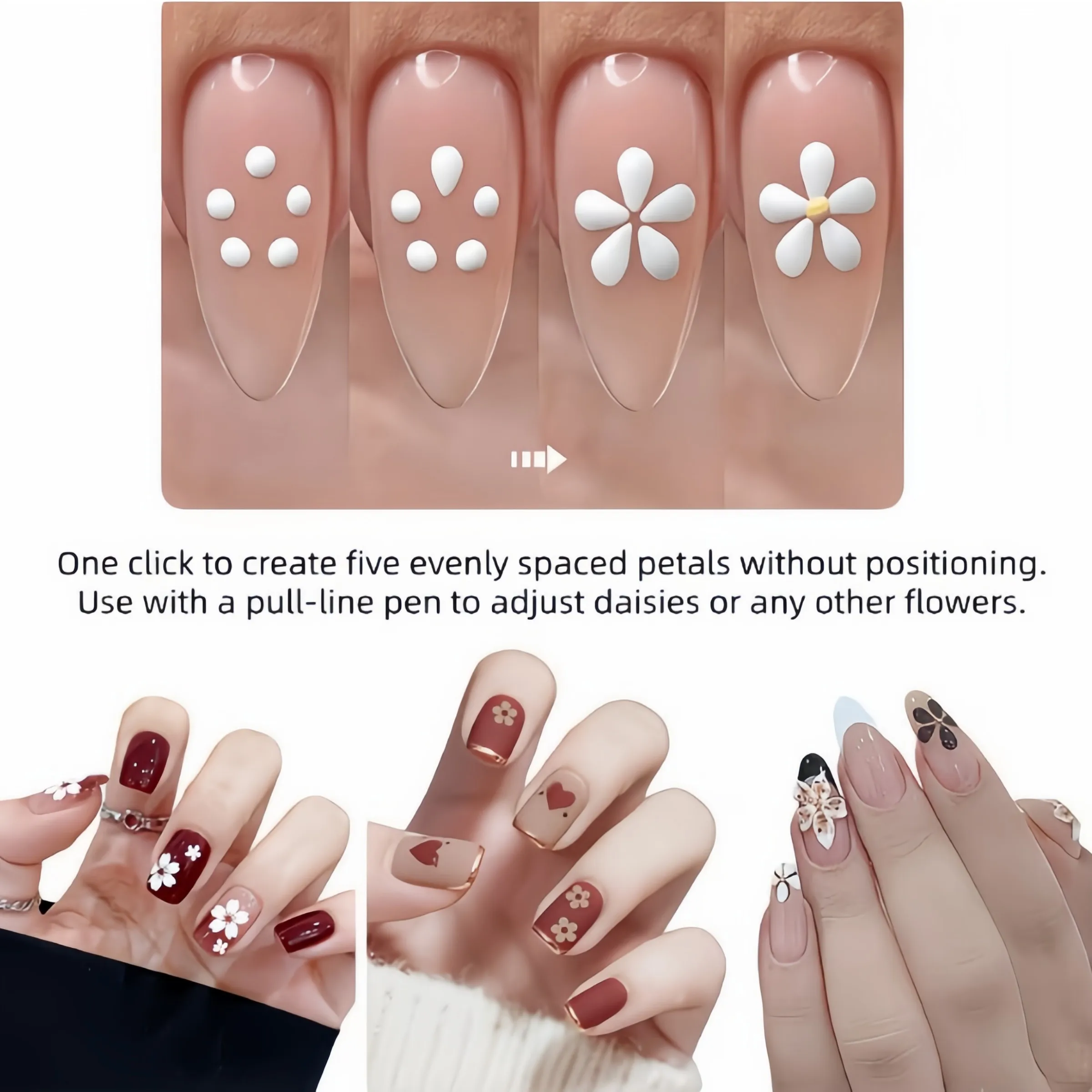 Flower Dotting Tool for Nail Art with Acrylic Handle, Ideal for DIY Design, Professional & Beginner-Friendly, Portable