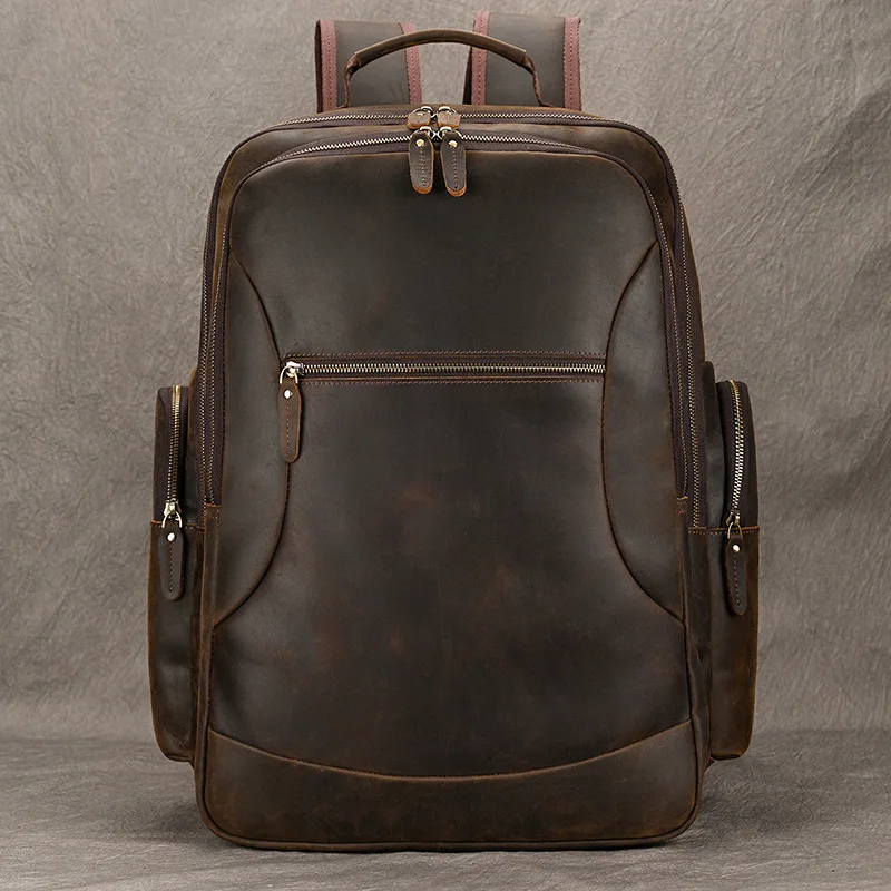 

Luxury Crazy Horse Skin Backpack Men's Large Capacity Retro Leather Luggage Backpack Student School Bag Travel Bag
