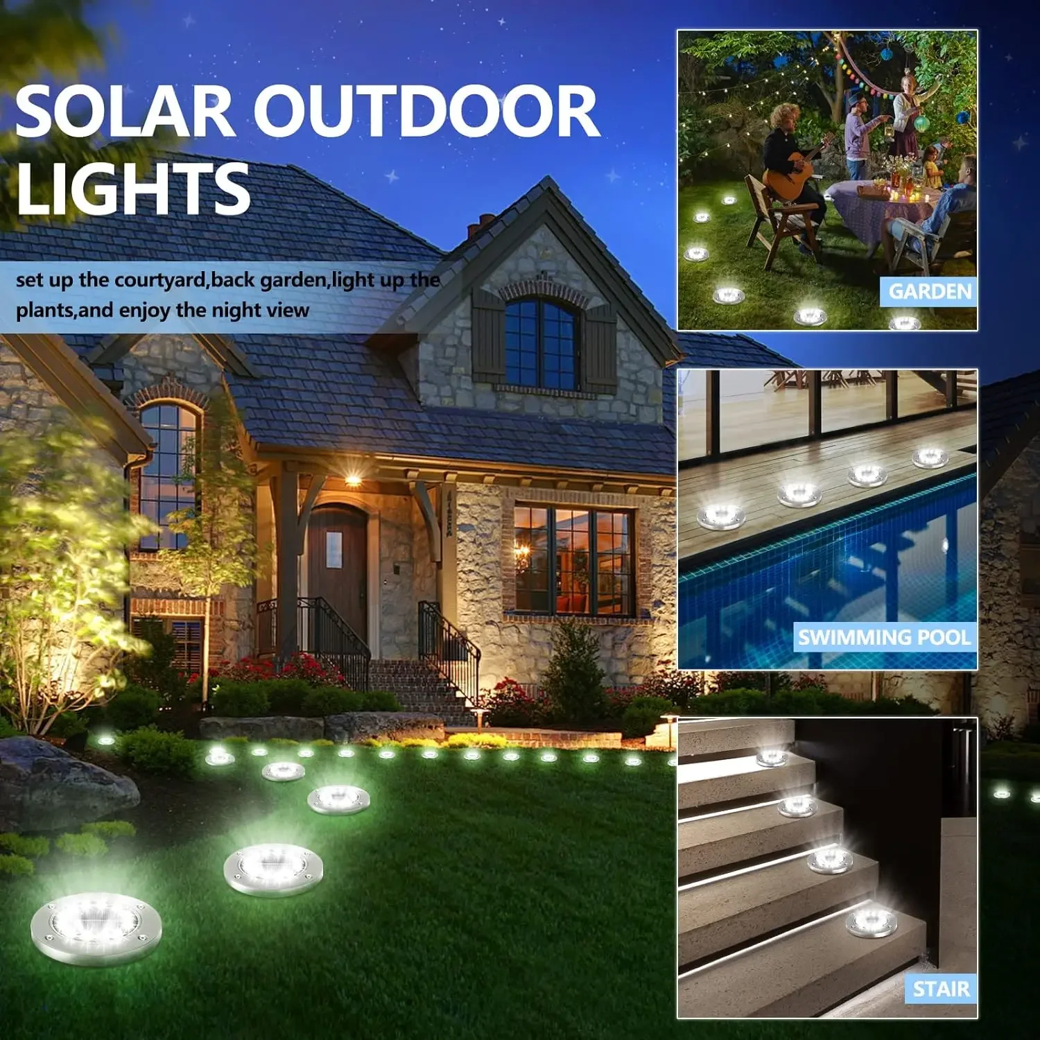 รูปสินค้า ไฟตกแต่งกลางแจ้งพลังงานแสงอาทิตย์ 12 LED กันน้ำ