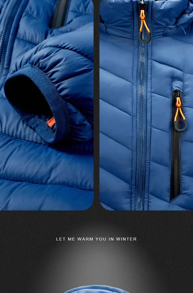 Men's Winter New Solid Color Casual Lightweight Warm Detachable Hooded Zipper Stand Collar Cotton-padded Clothes , Young Man
