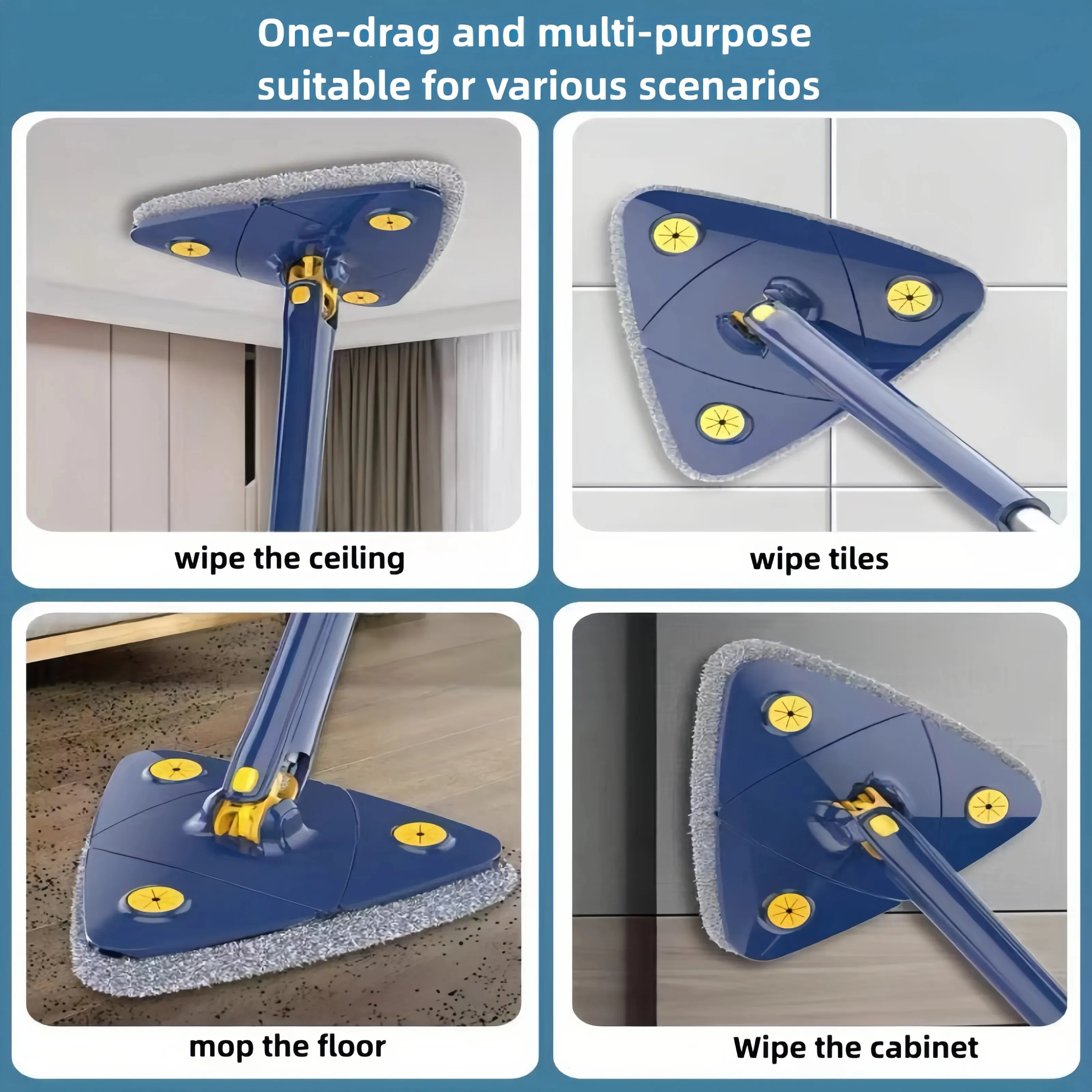 Triangle 360 Cleaning Mop Telescopic Household Ceiling Cleaning Brush Tool Self-draining To Clean Tiles And Walls_voghion.com