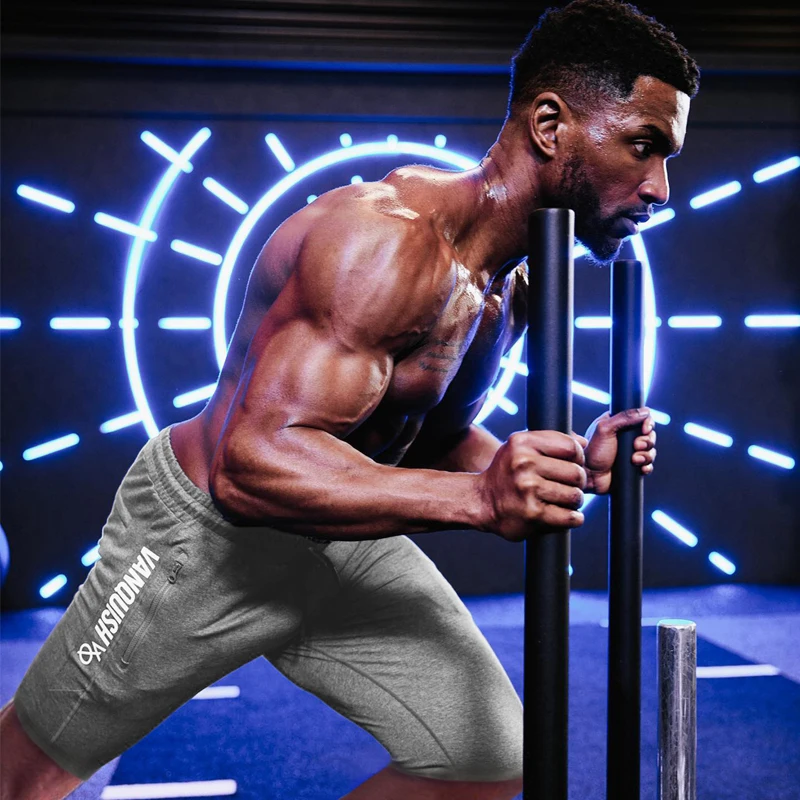 Summer New Men's Shorts Casual Fashionable Men's Clothing Cotton Double Zipper Printing Five Point Pant Gym Training Shorts