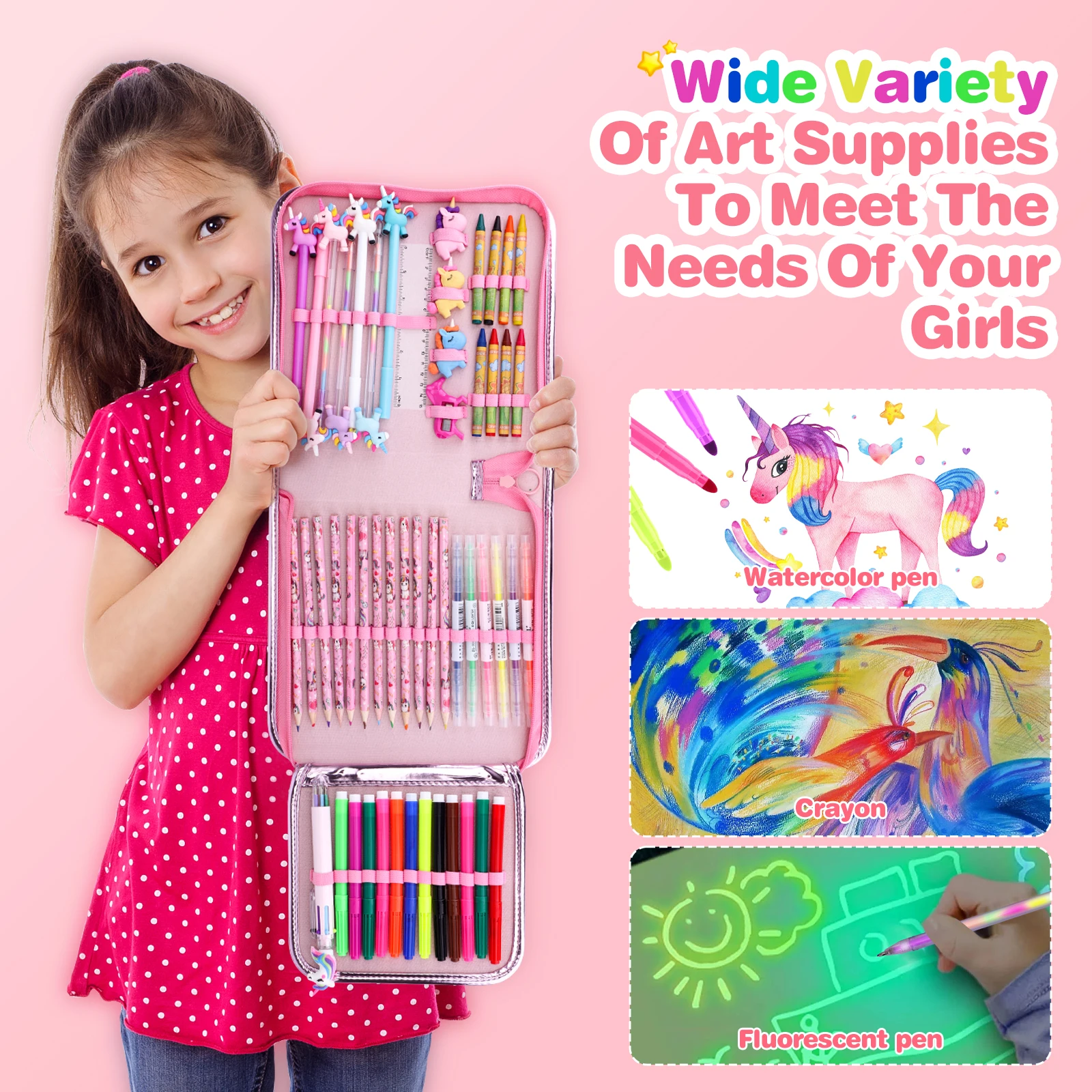 56PCS Kids Girls Drawing Art Sets Unicorn Drawing Tools Set