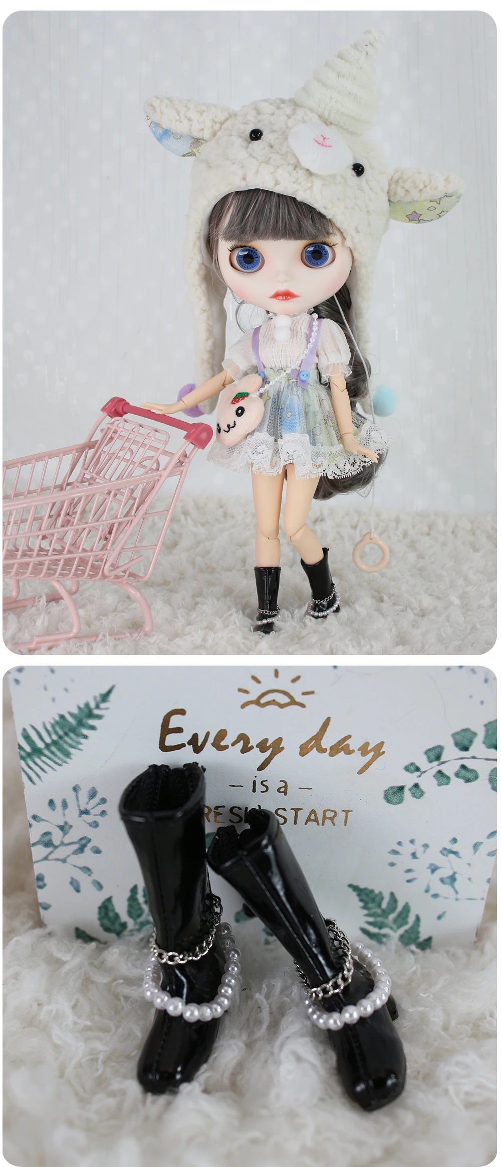 Neo Blythe Doll Elegant Black High Heel Boot 1