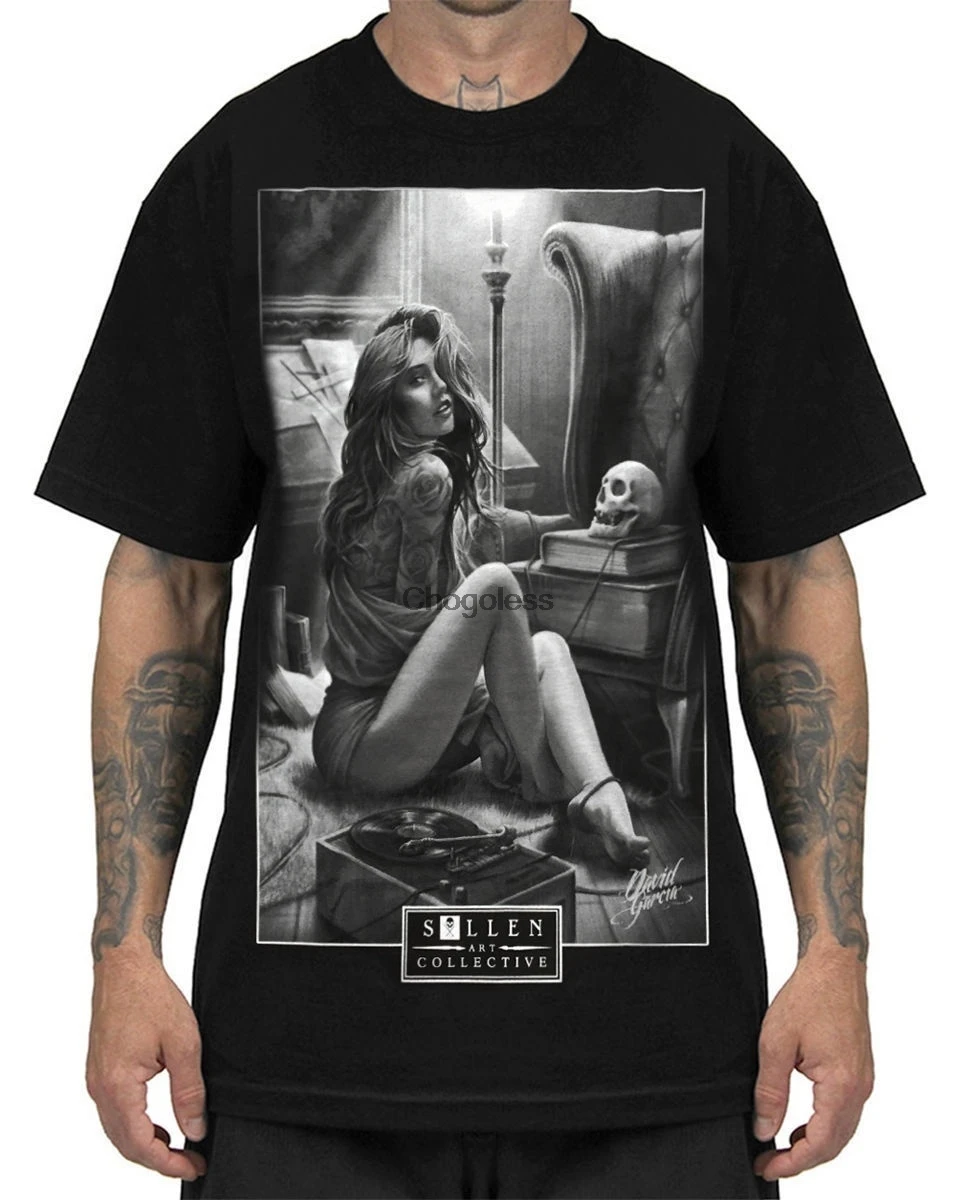 Мужская футболка SULLEN MUSE SKULL TATTOO черная серая Реалистичная художественная