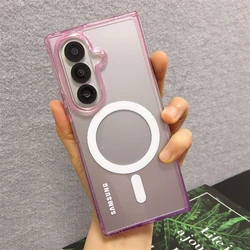 Magnetic Gradient Clear Case with MagSafe Wireless Charging Compatibility - 2 - Piece Set - Galaxy Z Fold4 (Pink - Purple)