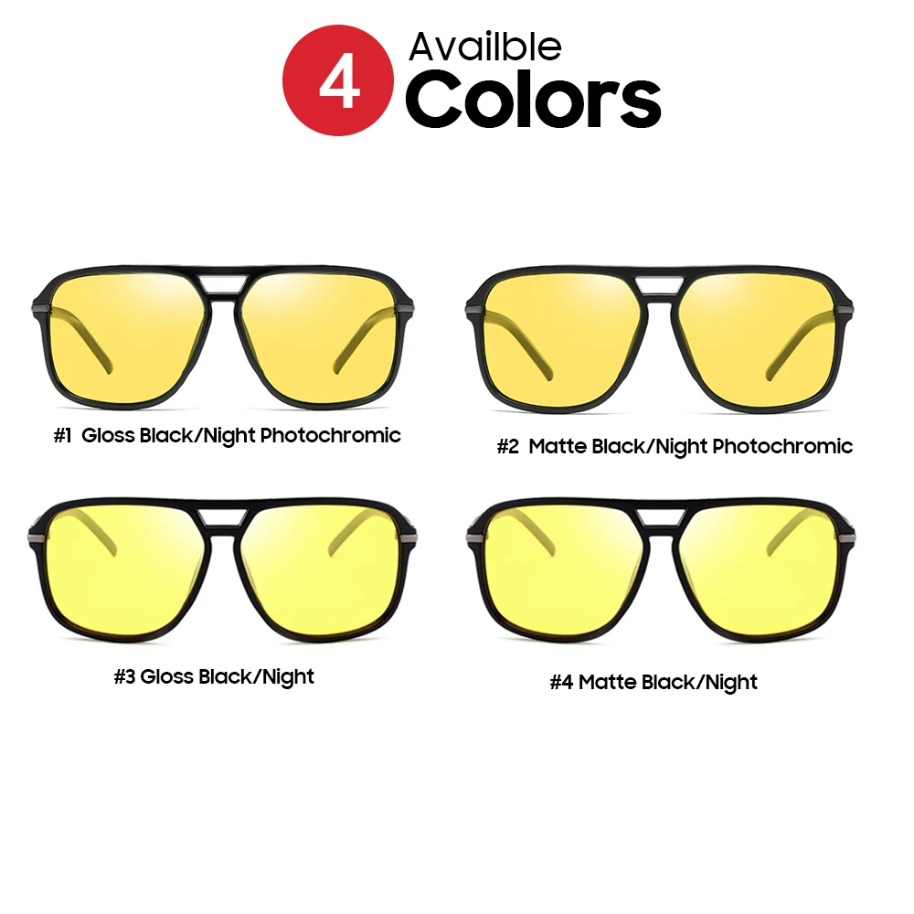 VIVIBEE Men Women Polarized Day Night Vision Glasses Retro Color Changing Square Oversized Goggles Driving Shades