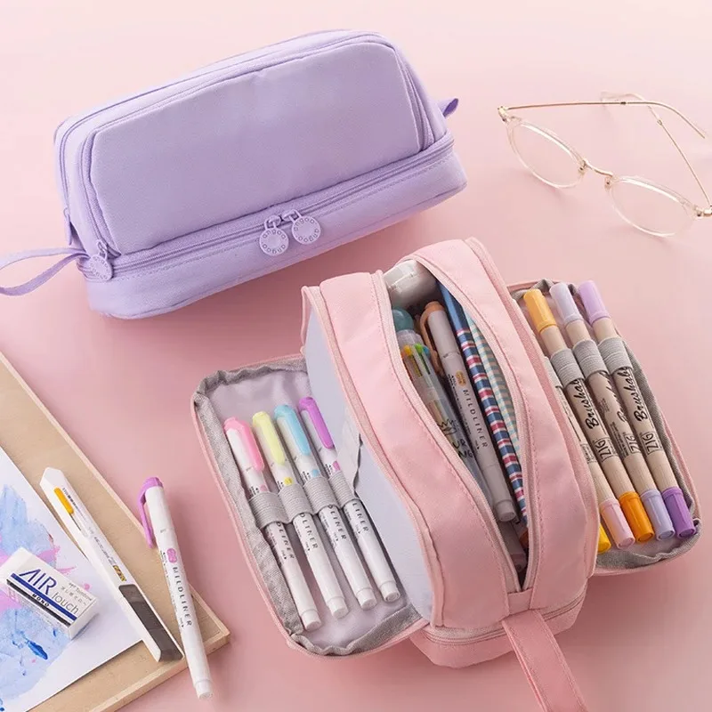 Astuccio Portapenne Grande Con 3 Scomparti - Organizer In Oxford Nero Con Cerniera Metallica - Per Scuola, Ufficio, Trucchi E Viaggi - 2