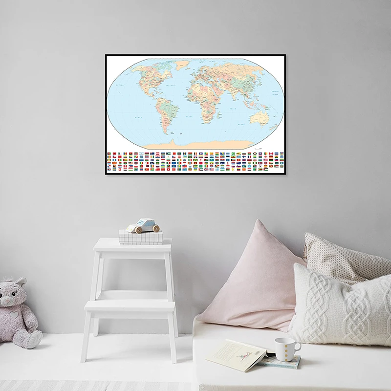 

84*59cm The World Map Wall Art Canvas Painting Unframed Poster Decorative Prints School Supplies Bedroom Home Decoration