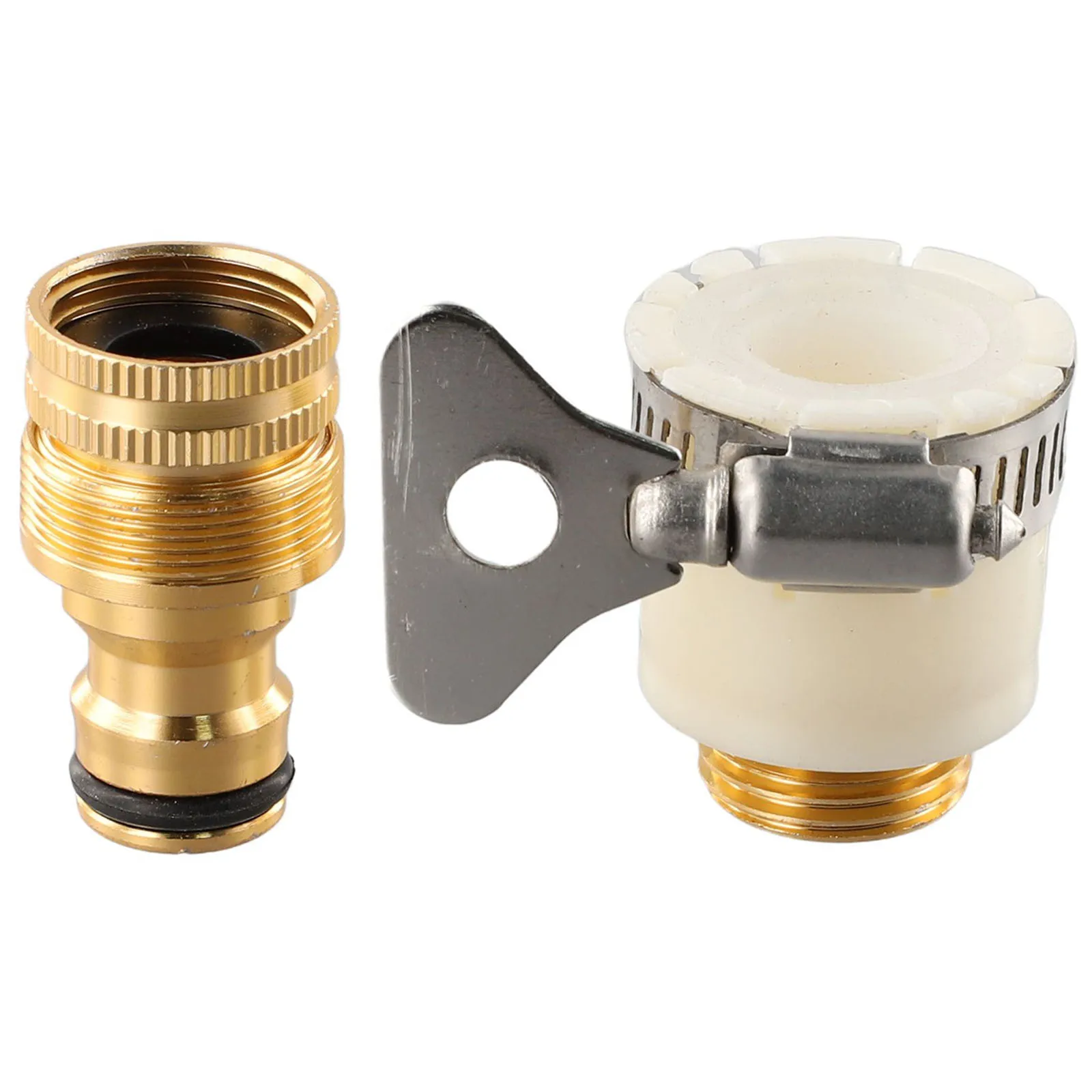 

Tap Connector Faucet Adapter Aluminium Alloy Copper Plating Pipe Washing Machines White&Gold 1 Set 15-23mm Fitting