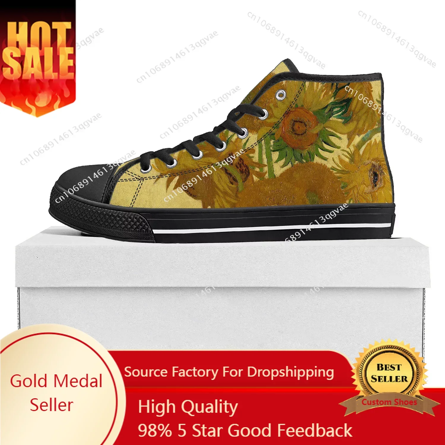 Van Gogh Oil Painting Sunflower High Top High Quality Sneakers Mens Womens Teenager Canvas Sneaker Couple Shoes Custom Shoe