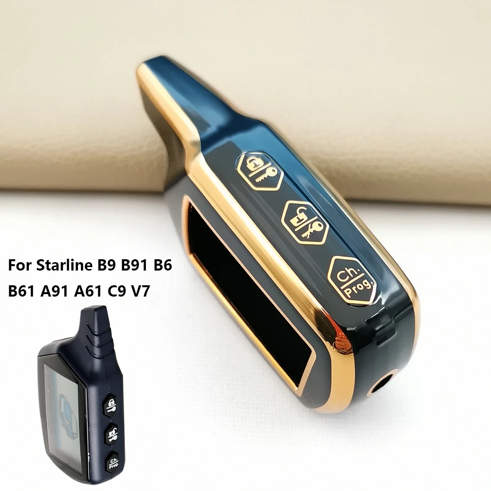 Key Case 100% Genuine Leather Key Case for Starline B9 B9 / B91 / B6 B61 A91 A61 V7 C9 LCD Shape Remote Car Alarm TPU