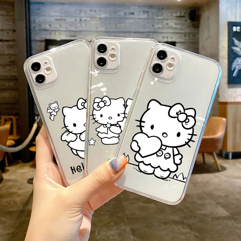 best case for iphone 13 pro max Transparent Phone Case for Apple iPhone 8 12 Pro Max XR 13 Mini XS X SE 11 6S 7 Plus 12pro Hello Kitty Official Silicone Soft iphone 13 pro max leather case