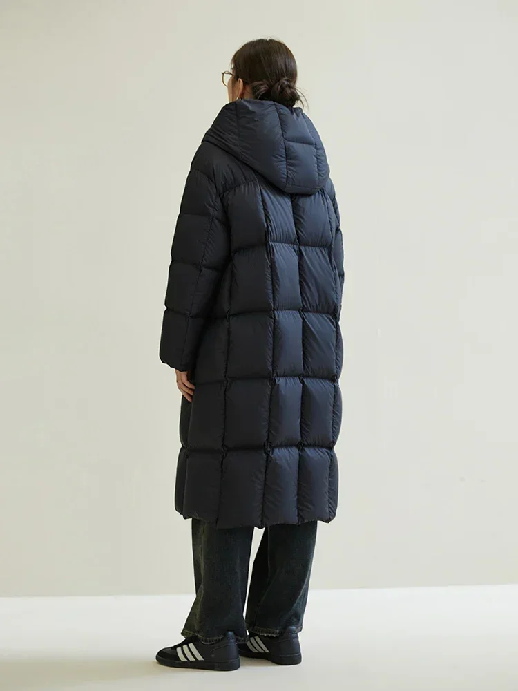 DUSHU 274G Filling Capacity Hooded Casual Down Jacket Winter Fashionable Simple Thicken Down Coats Black Women Casual Loose