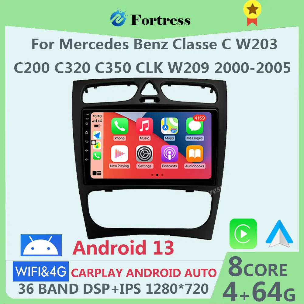 

wireless CarPlay Android Auto Radio For Mercedes Benz C Class CLK W203 W209 2000-2005 Car Multimedia Player GPS 2 din autoradio
