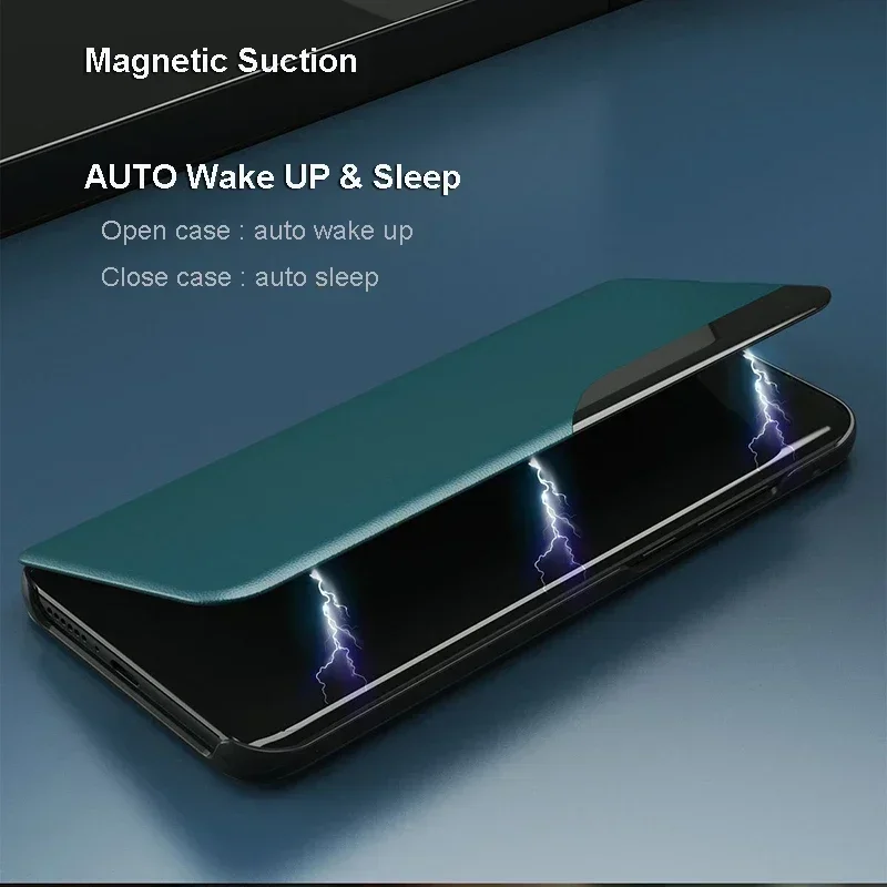 Magnetic Flip Phone Case with Window - Leather Cover and Holder, Anti-Fall Design