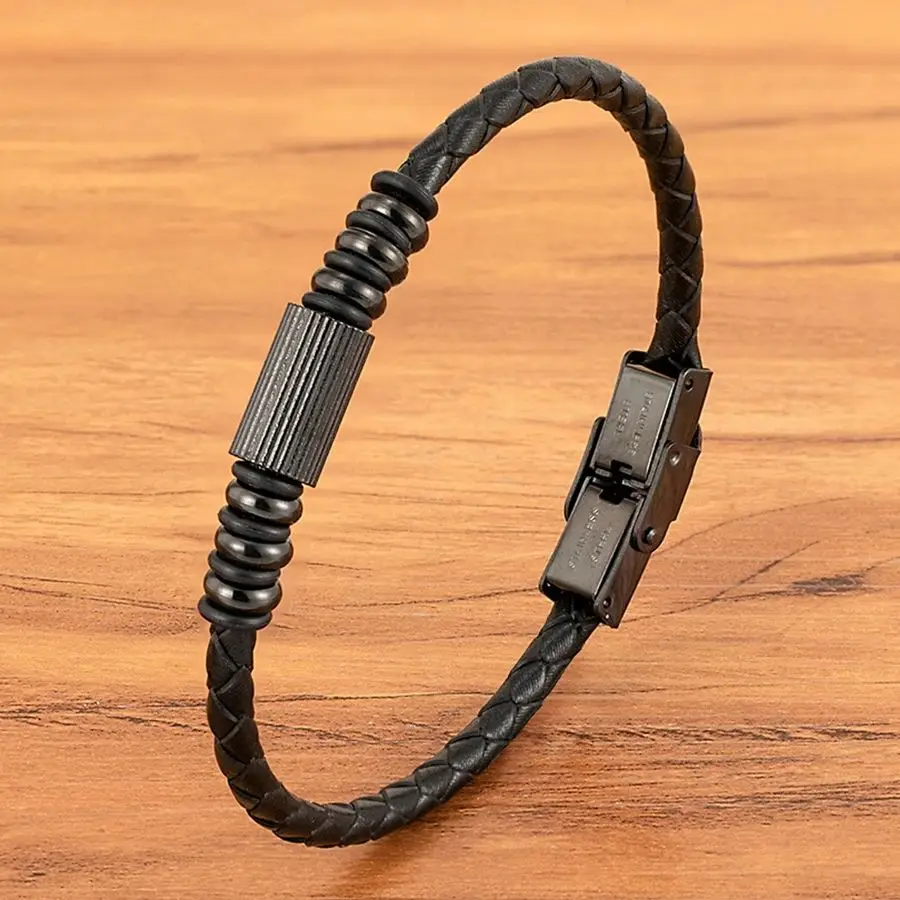 Leather Bracelet Charm Stainless Steel Magnetic Clasp for Men