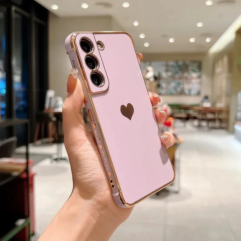 thumbnail image 1 of Luxury Plating Case For Samsung Galaxy S22 S23 Ultra S21 S20 FE A52 A53 S22 Plus A13 A54 A14 Love Heart Side Pattern Phone Cover, 1 of 5