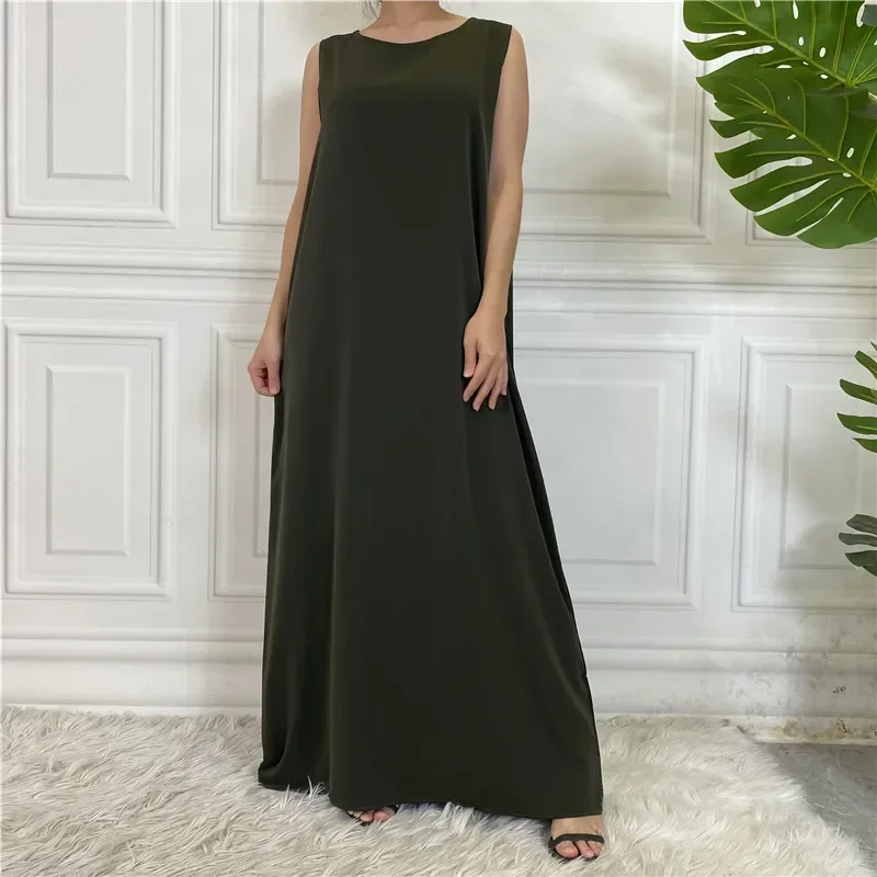 Under Abaya Slip Dress Dubai All-match Casual Muslim Wear Sleeveless Inner Dresses for Women Modest Kaftan Robe Islamic Clothing