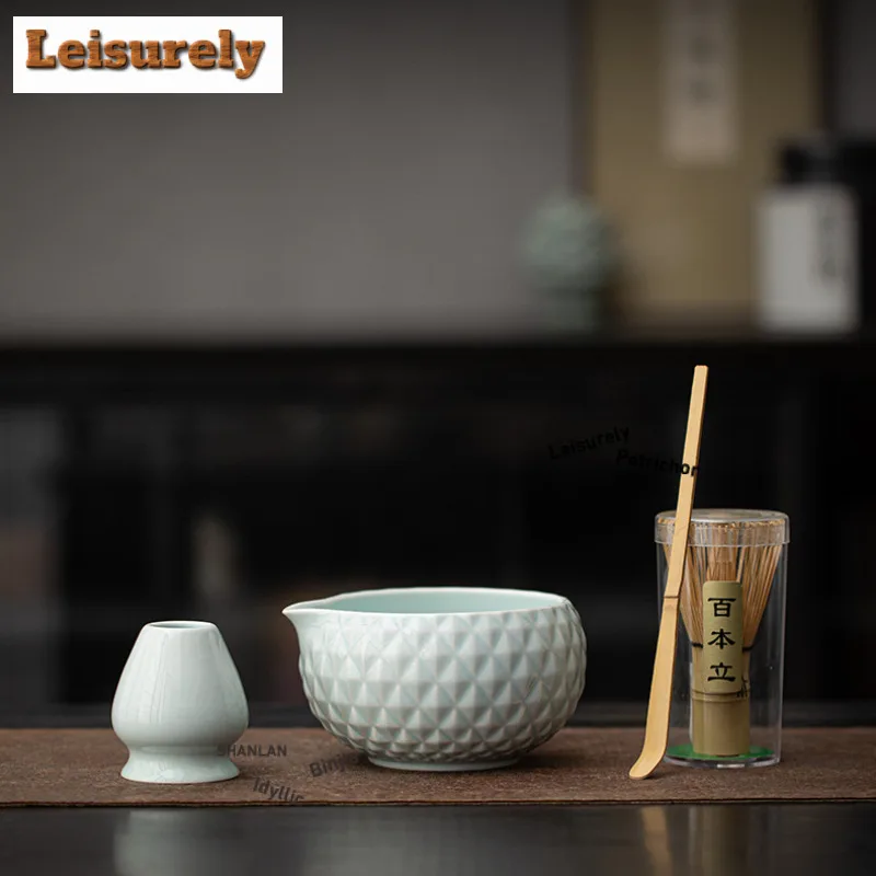 Star Diamond Matcha Eight-piece Set Ceramic Relief Bowl Song Dynasty Tea Ceremony Whisk Strainer Brush Accessories Ornaments
