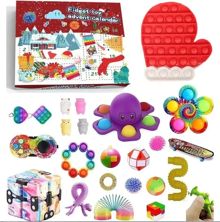 thumbnail image 1 of Calendario de Adviento de Navidad de 24 días, kit de juguetes antiestrés, juguetes blandos para apretar y aliviar el estrés, juguetes para niños con forma de árbol de Navidad, 1 of 5