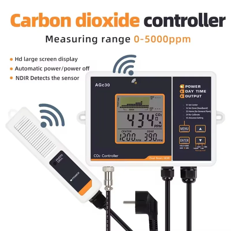 듀얼 채널 AGC30 CO2 컨트롤러, 온실 수경재배용 NDIR 센서가 장착된 자동 CO2 농도 조절기