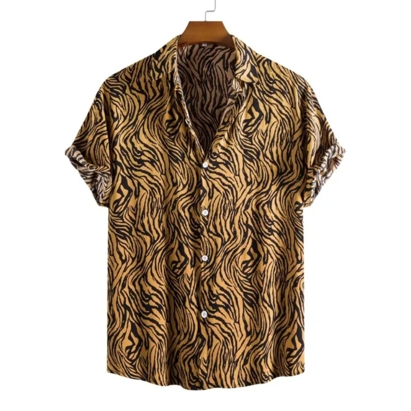Leopard Hawaiian Sexy Floral Male Camisa Slim Fit Short Sleeve Party Beach Casual Men's Shirts For Man Clothing Social Retro 5