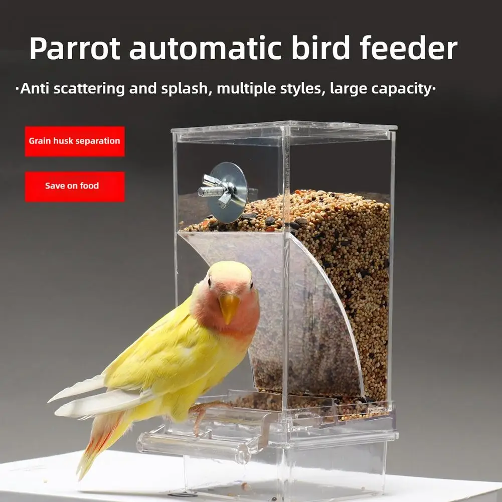 No Mess Bird Feeders Automatic Parrot Feeder Drinker For Small And Medium Parakeets Convenient Acrylic Seed Food Container