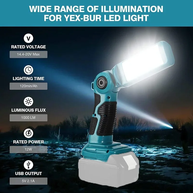 Wireless LED Lighting for Makita 14.4V-18V Lithium Battery USB Outdoor Flashlight  Lighting  Portable Camping Light  Tool  Light arealer bt3 0 wireless mouse mute office mouse 3 gear adjustable dpi built in rechargeable lithium battery dark green