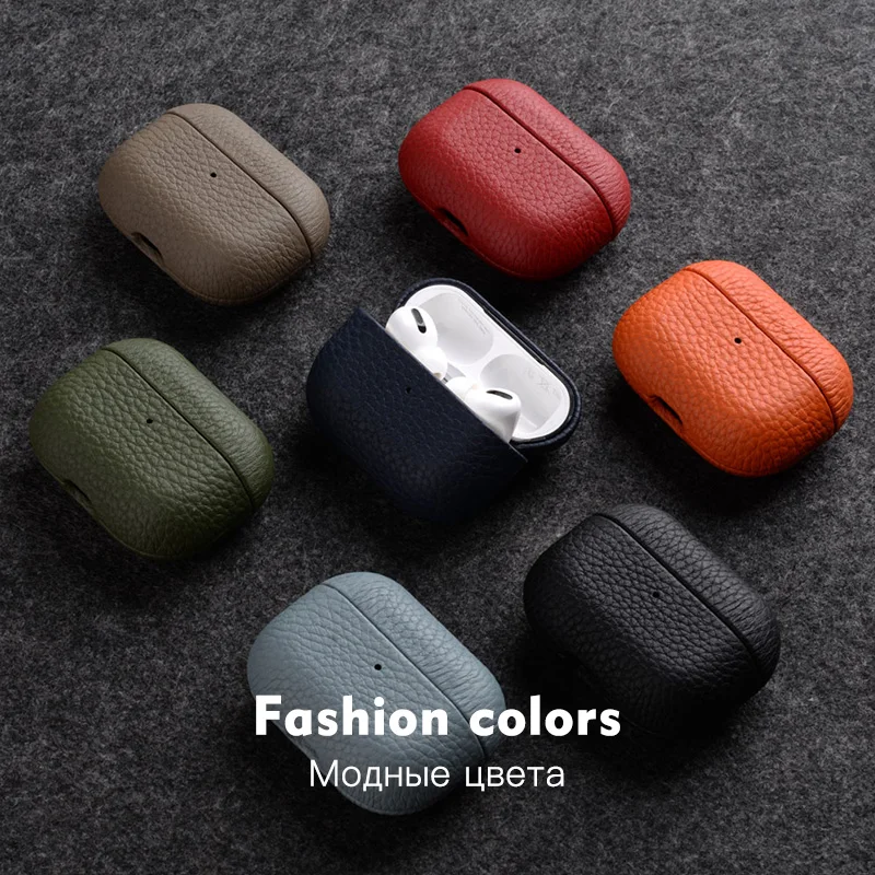 Genuíno para Airpods Fone de Ouvido Case para Apple Natural do Couro Case Bluetooth Airpods 3 2 Acessórios Lichia Padrão Natural do Pro - Image 3