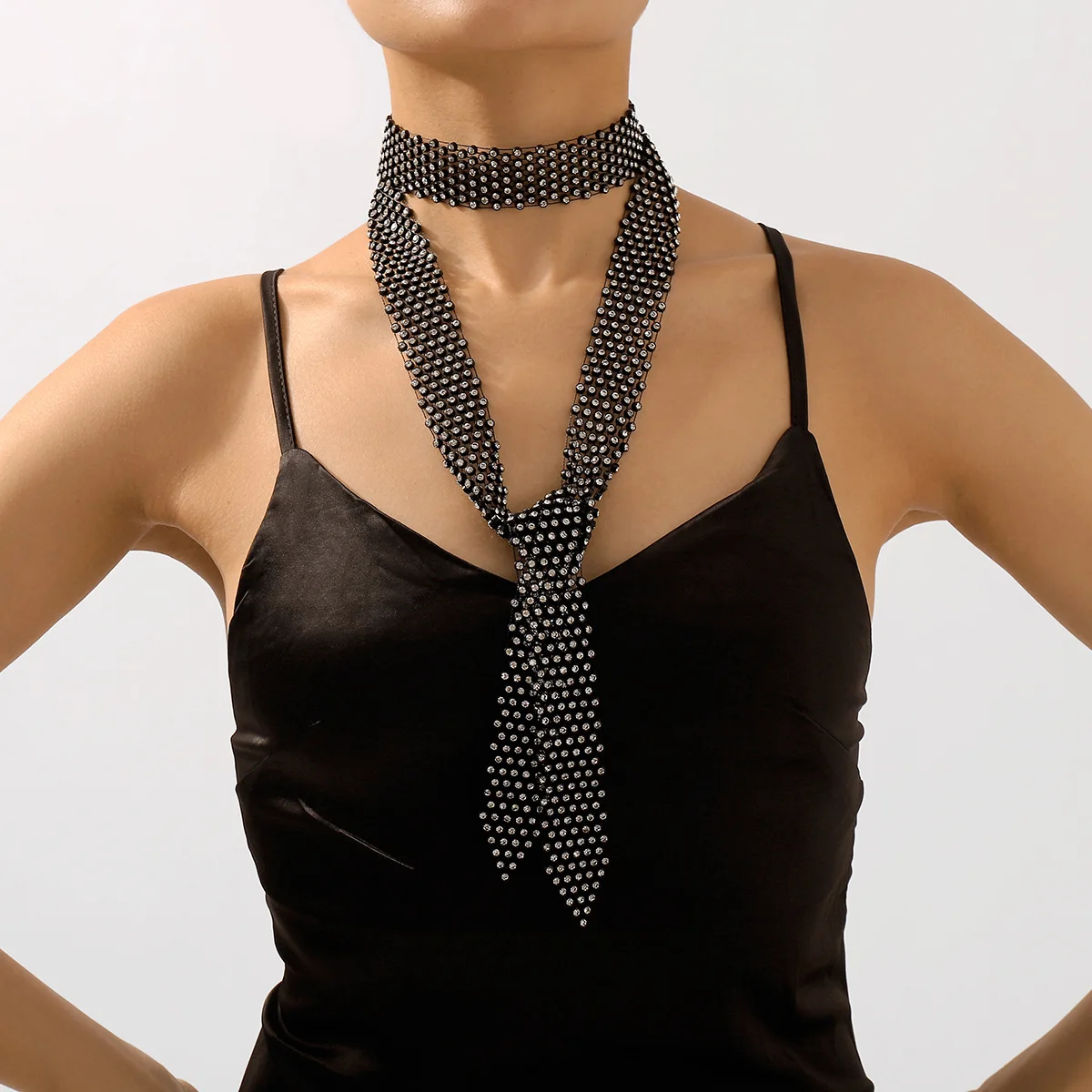 

Fashion Shiny Rhinestone Fishnet Scarf Women's Simple Design Versatile Personalized Scarf Party Nightclub Accessories