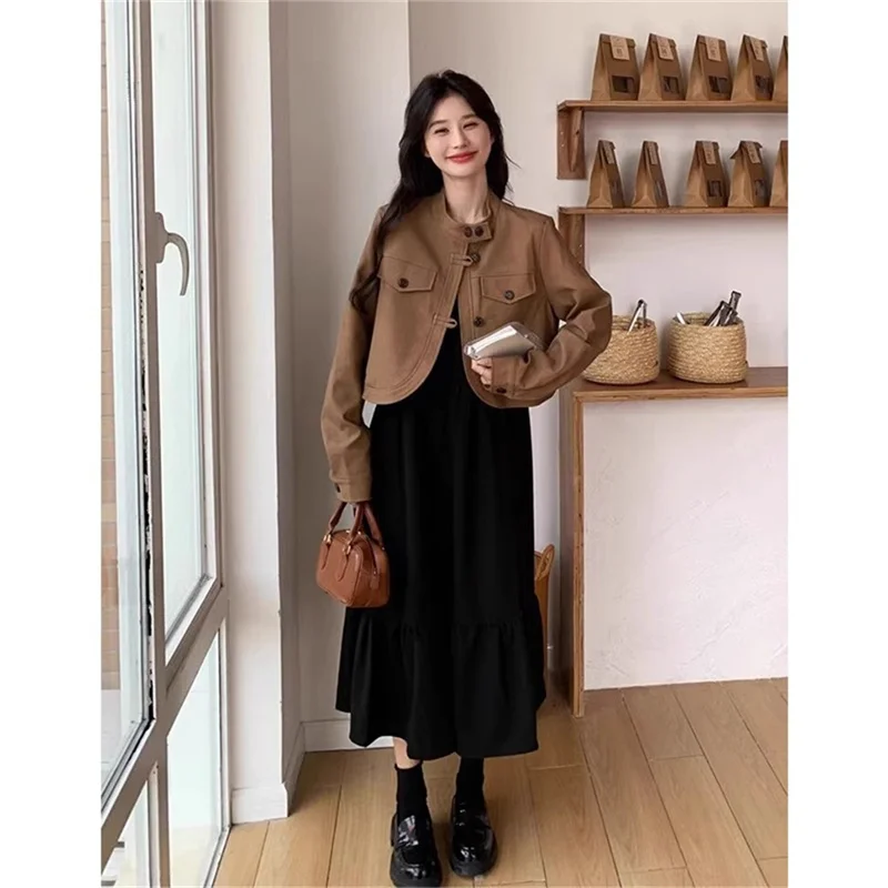 Coffee Coat Sets Two-Piece Dress For Women Autumn Korean